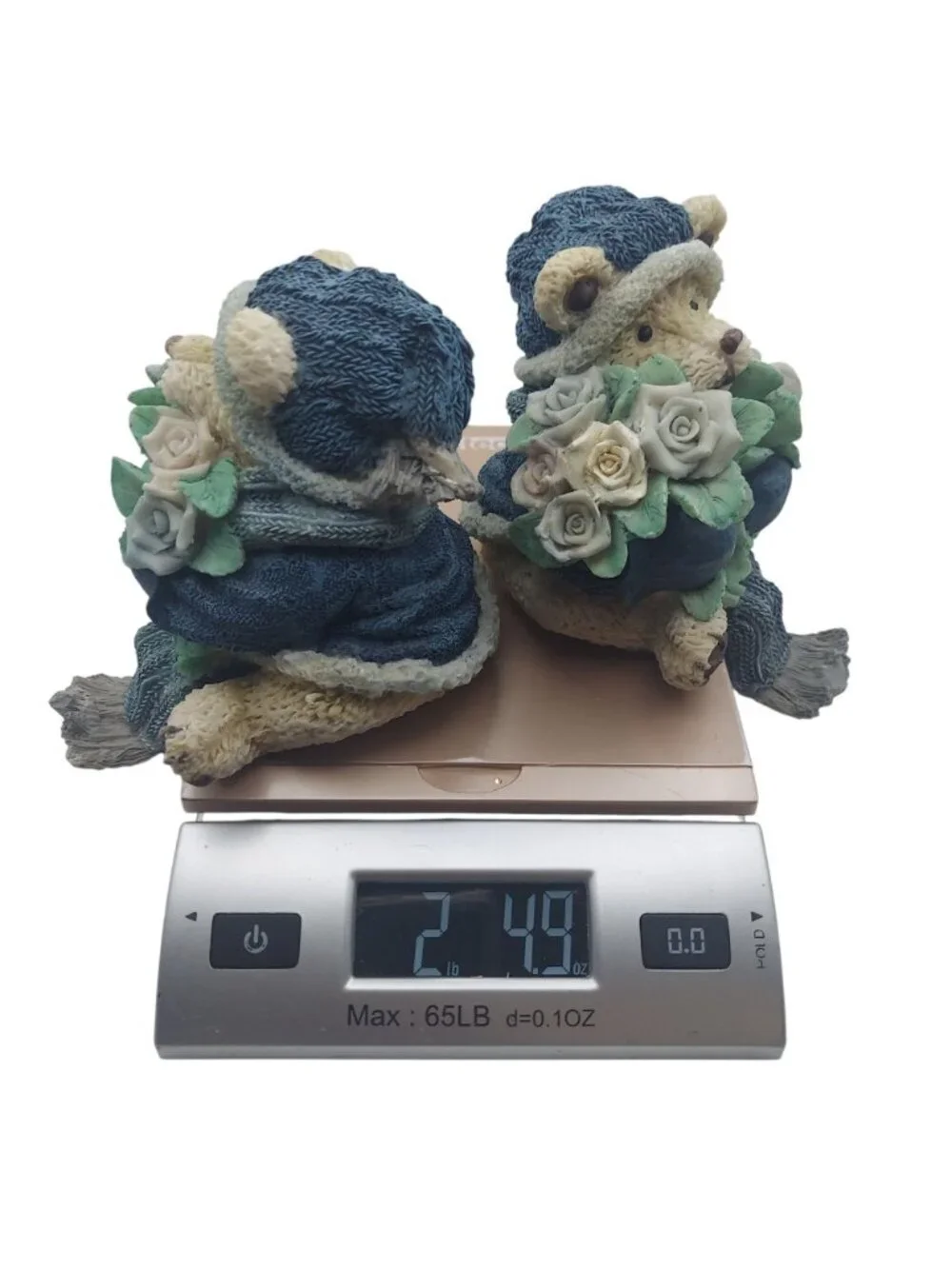 Boyds Bears Stocking Holders Resin Holiday Christmas Blue Shelf Sitters Set Of 2